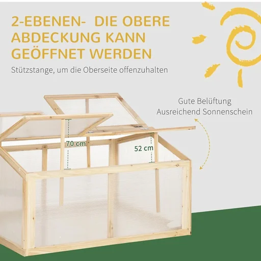 "Cold frame greenhouse hothouse cold frame plant bed with cover made of wood and polycarbonate weatherproof natural 102 image"