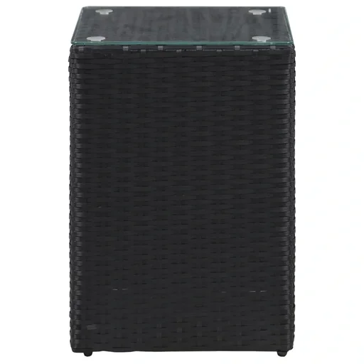 "3-piece side table set with glass top poly rattan black image"