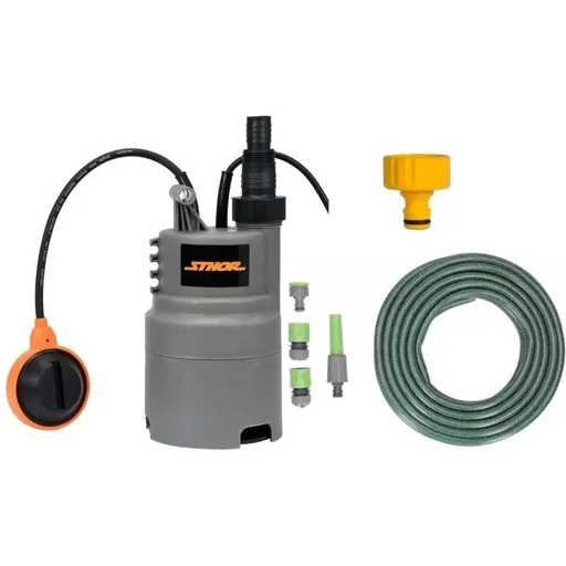"Submersible pump - 400W - 6000 l/h WITH 15-meter garden hose including sprinkler and fittings AND 1" tap image"