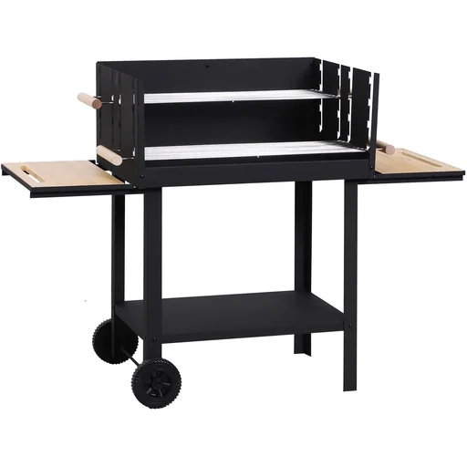 "Charcoal grill grill cart stand grill with wind protection 2 x grate height adjustable metal black image"