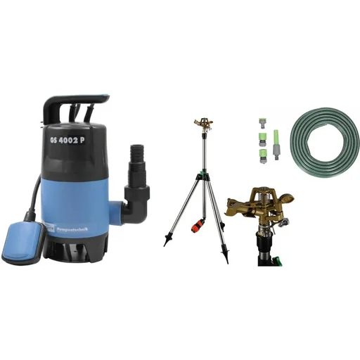 "Dirty water pump 7500 l / h with Deuba telescopic lawn sprinkler and 15 meter hose with fittings image"