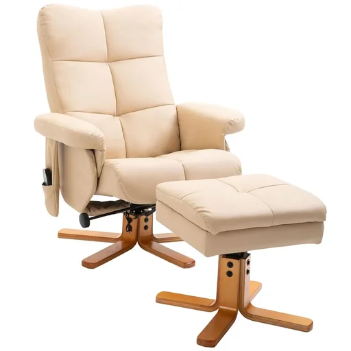 "Massage chair with footstool | Relaxing chair | Cream white | 80 x 86 x 99 cm image"