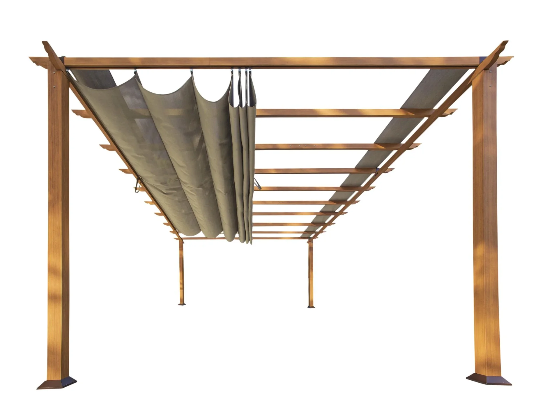 "Pergola Florence 505×350×236 cm aluminium aspect bois – incl. voile d'ombrage réglable image"