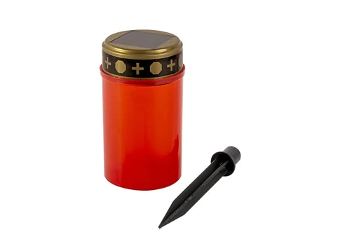 "Solar LED grave light red with flickering flame, ground spike and timer image"