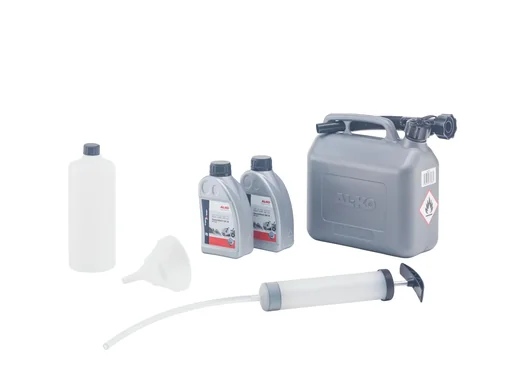"Kit de démarrage pour tondeuse à gazon à essence (composé de 1 x bidon d'essence de 5 l, 1 x kit d'entretien d'huile moteur, 2 x huile moteur) image"