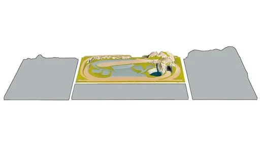 "Ready-made terrain Traunstein - 125 x 69 cm, approx. 18 cm high, N, Z gauge, colored and grassed, on a wooden frame image"