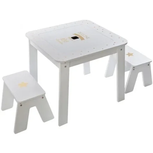 "NL Bar Table with 2 Stools - White - 57x57x51 cm image"