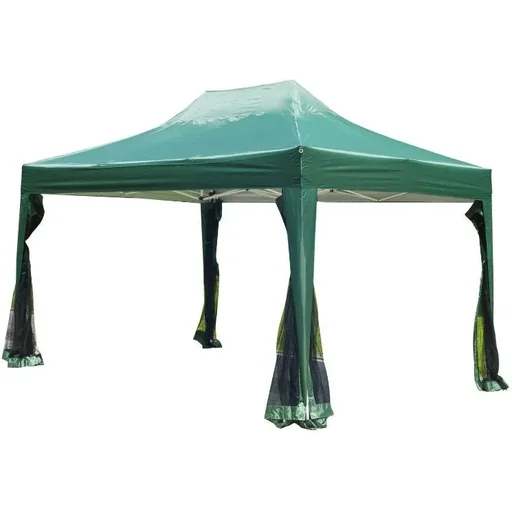 "Folding gazebo with mesh side panels 3 x 4.5m with carrying bag green image"