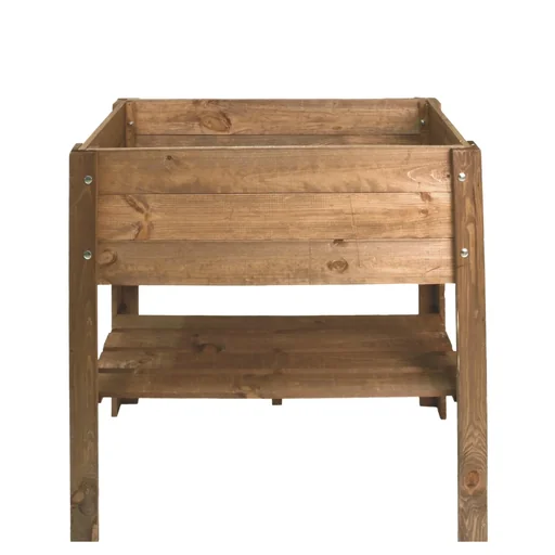 "Raised bed with wooden shelf - brown image"