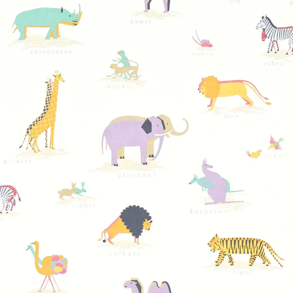 "Little Sanderson Abracazoo tissu motif animaux safari aqua violet orange image"