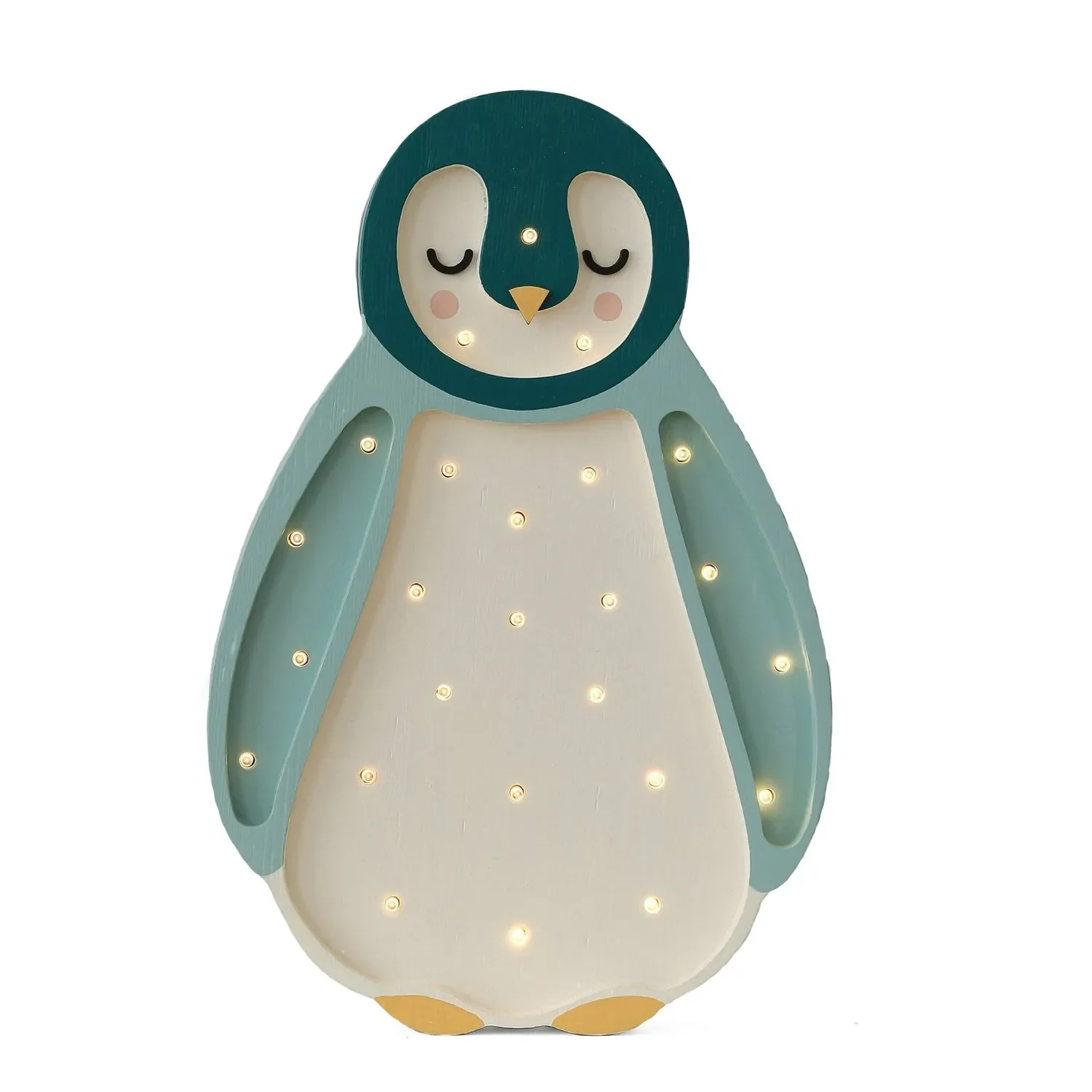 "Veilleuse pour enfant Little Lights Pingouin, 100 % pin naturel, couleur : vert turquoise image"