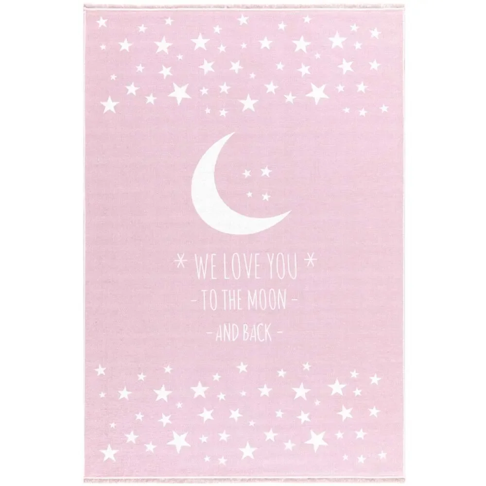 "Livone Tapis enfant lavable Lune & étoiles rose, Taille de tapis: 140 x 190 cm image"