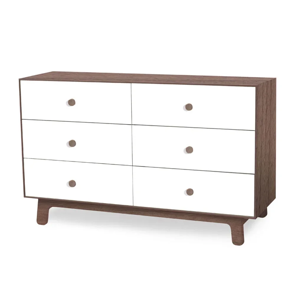 "Oeuf Commode Merlin 6 tiroirs blanc/noyer pieds Sparrow, Couleur des pieds: noyer image"