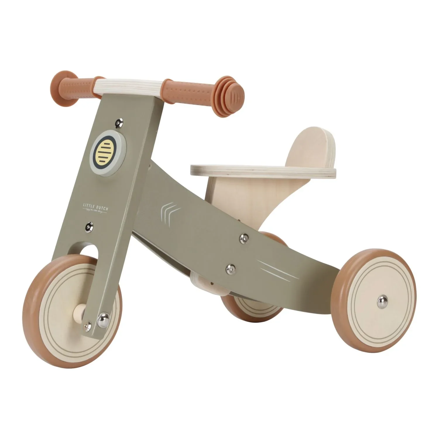 Little Dutch Tricycle en bois Olive : tricycle pour enfant avec poignées en caoutchouc et pneus de sécurité
