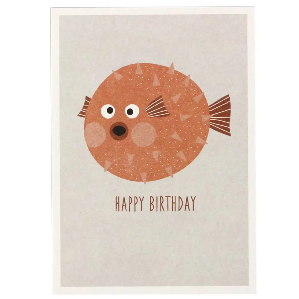 "Carte postale anniversaire Ava & Yves poisson-globe rose image"