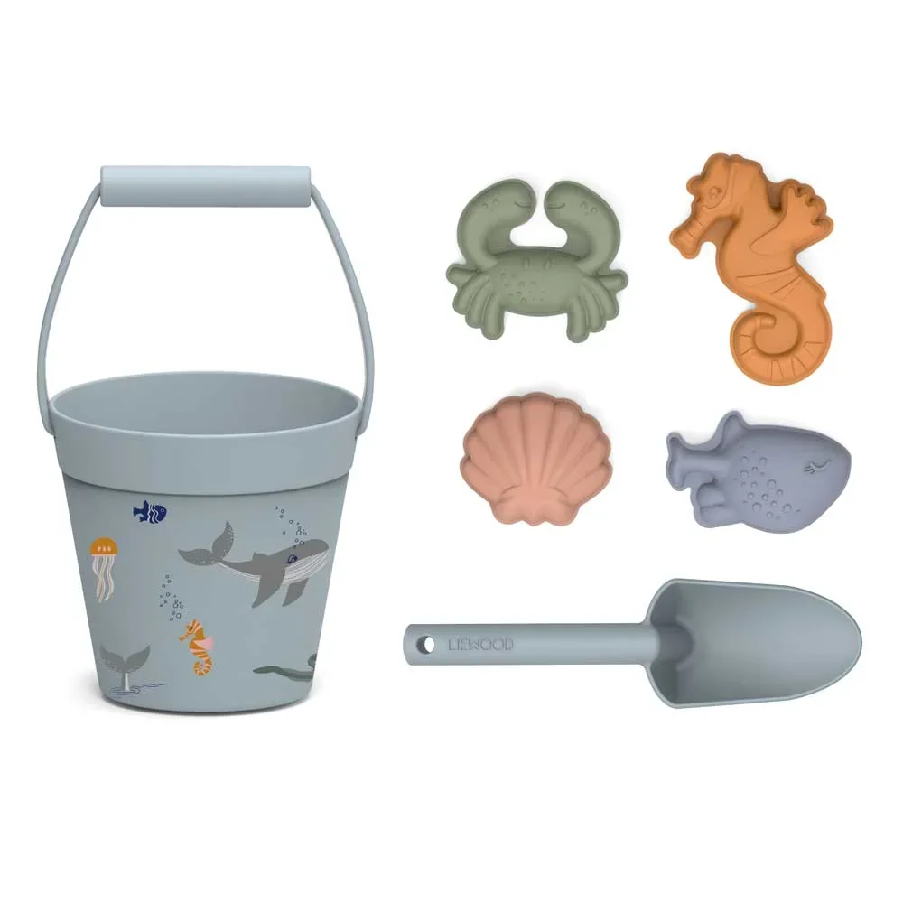"Liewood "Dante" set bac à sable silicone Sea Creatures bleu image"