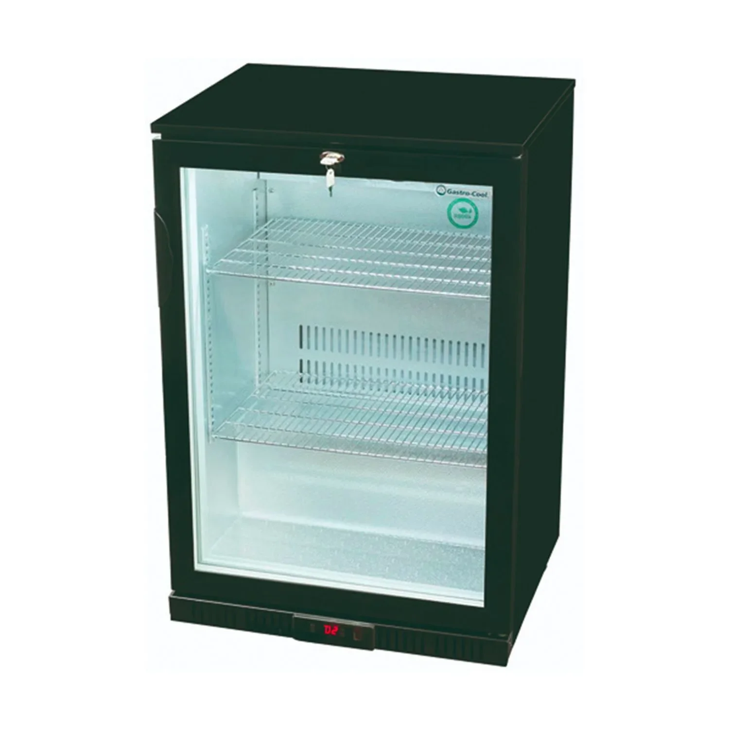 "Frigo de bar, Réfrigérateur sous comptoir - UC100, Réfrigérateur compact de 138 litres, Inox/Noir, Porte en verre, Thermostat digital image"