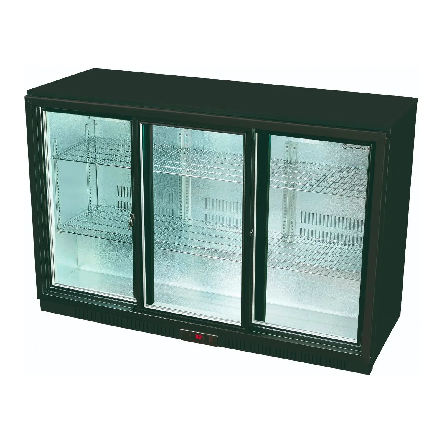 "Frigo de bar, Réfrigérateur sous comptoir - UC300, Réfrigérateur compact de 338 litres, Inox/Noir, Porte en verre, Thermostat digital image"