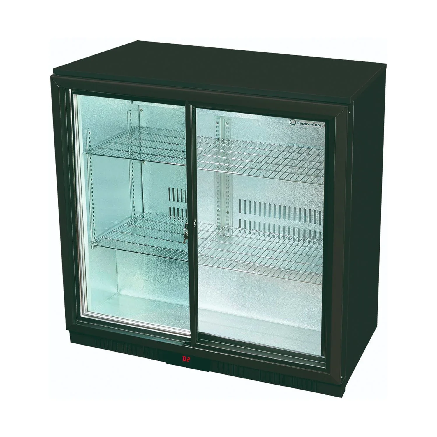 "Frigo de bar, Réfrigérateur sous comptoir - UC200, Réfrigérateur compact de 228 litres, Inox/Noir, Porte en verre, Thermostat digital image"