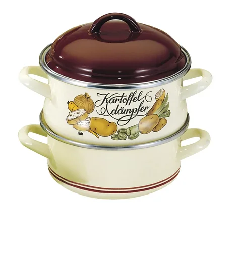 "Enamel potato steamer Ø 18 cm - potato/vegetable pot with 1.8 L / 2.4 L image"
