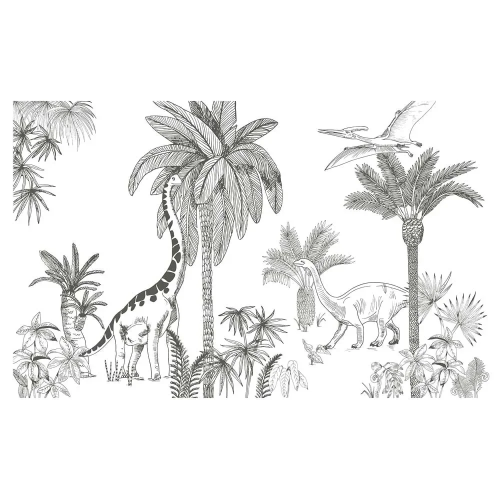 "Lilipinso Tableau mural intissé Dinosaure avec palmiers gris image"