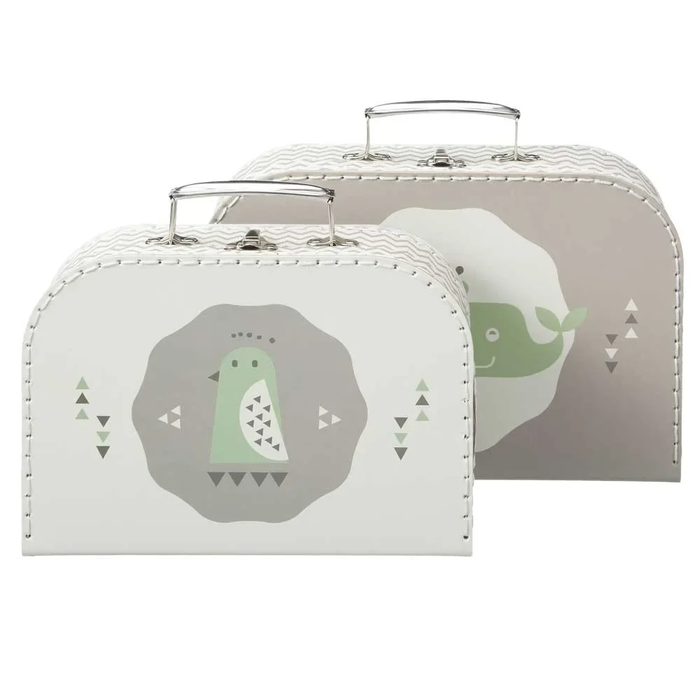 "Fresk Valisette en carton baleine & pingouin gris image"