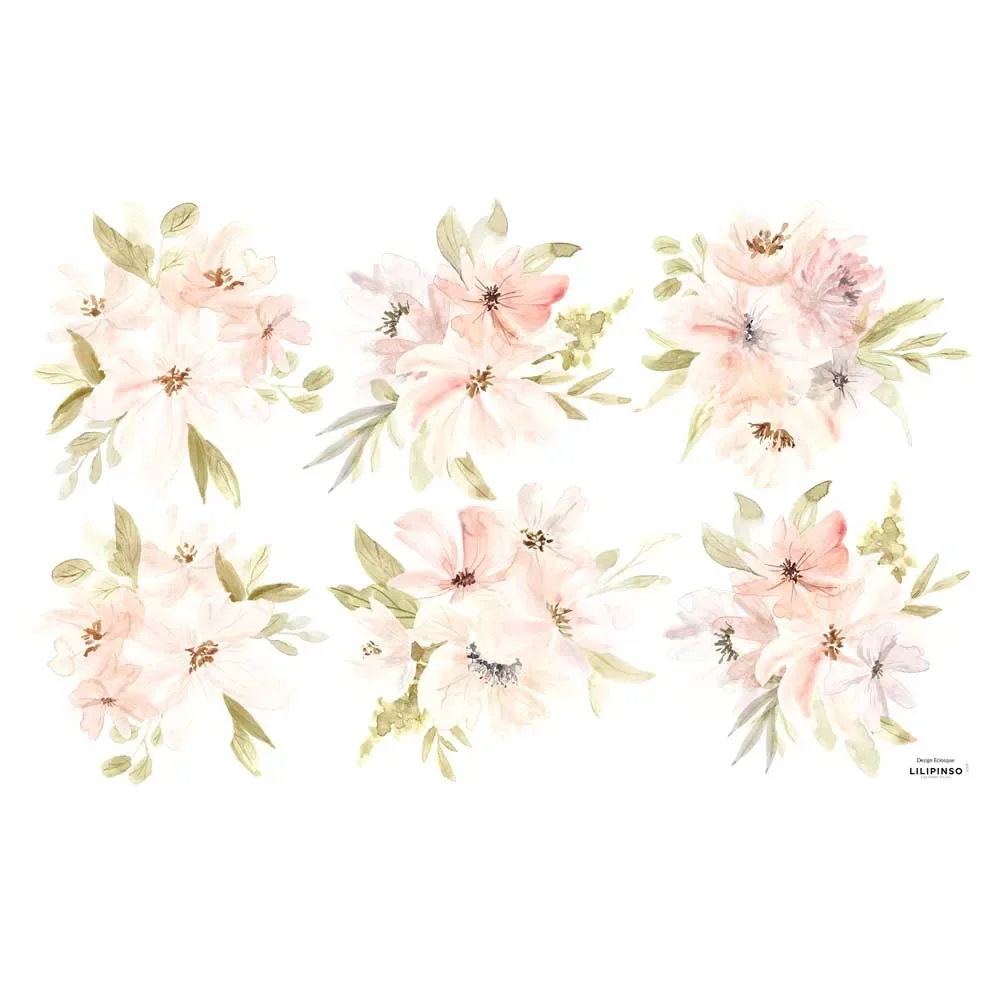 Lilipinso stickers muraux bouquet de fleurs abricot vert