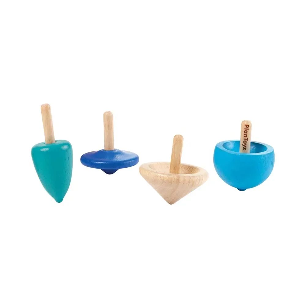 "Plan Toys Enfants Set de toupies en bois bleu image"