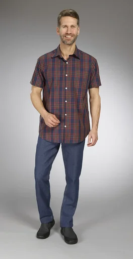 "Shirt, short sleeve, blue checked, size 43/44 image"