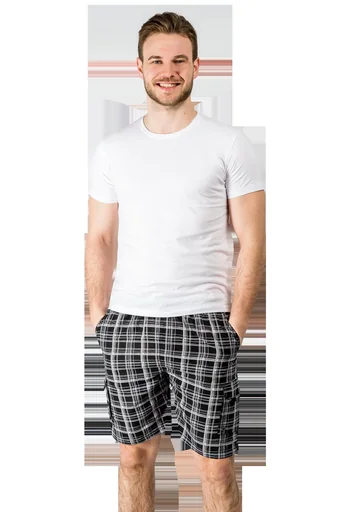 "Shorts with cargo pocket, color navy/checked, size XL image"