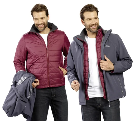 "2-in-1 softshell jacket with removable inner jacket, color gray/burgundy, size L image"