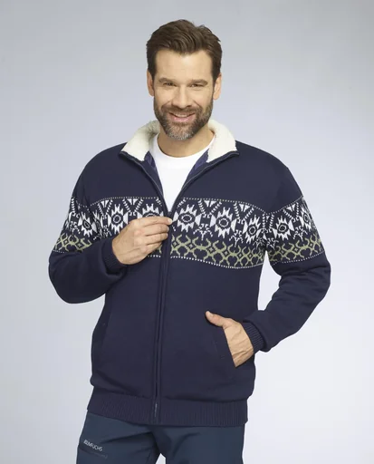 "Lined cardigan, color navy/green, size XL image"