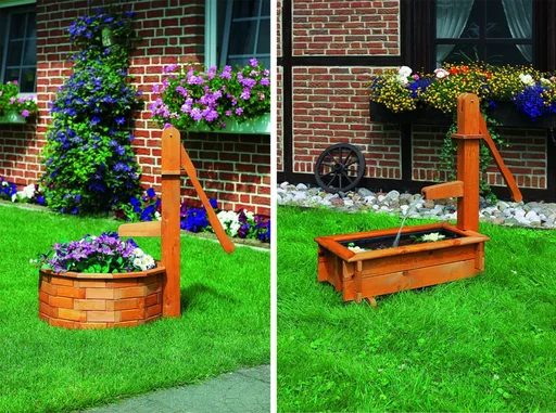 "Wooden trough 70 cm with wooden handle pump image"