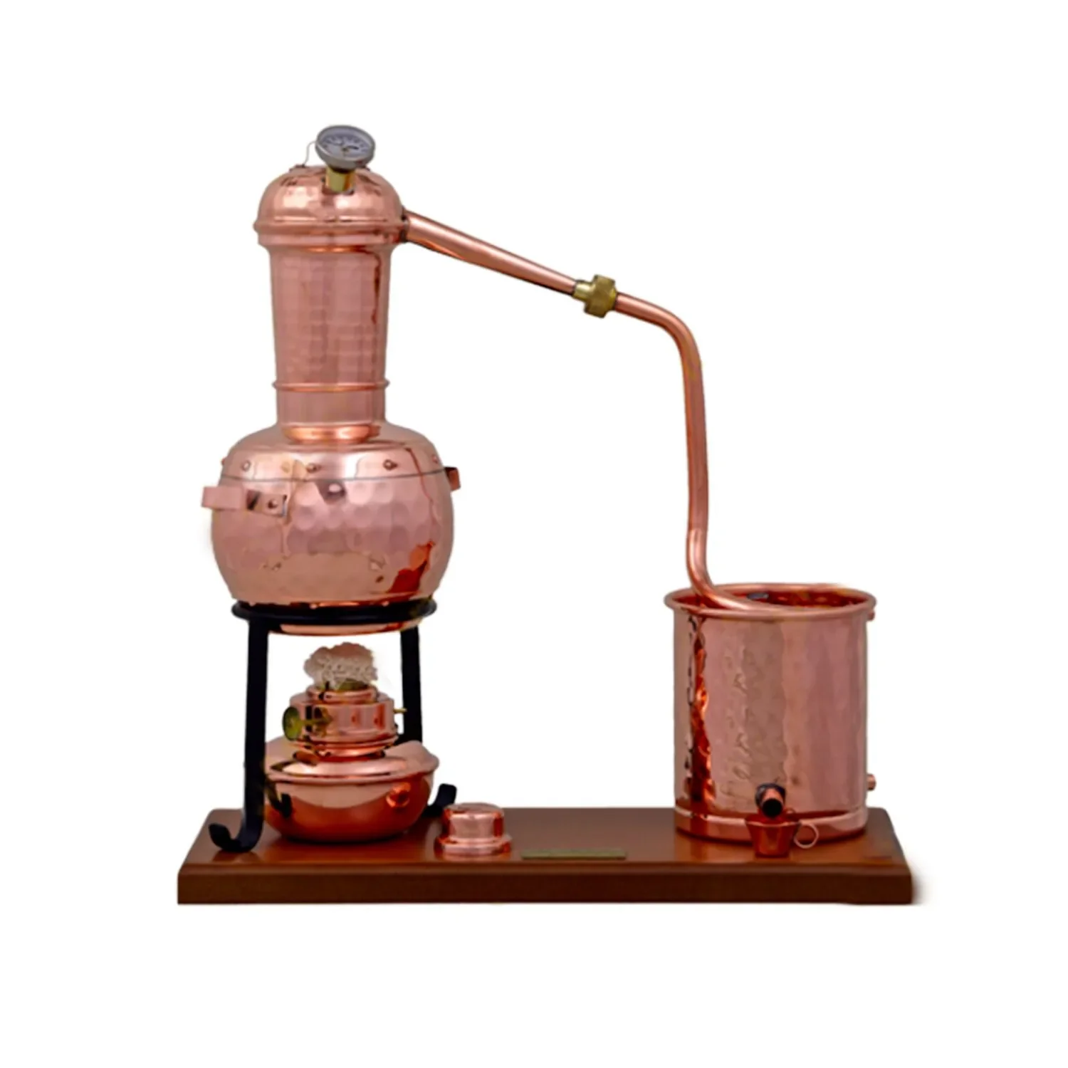 Alambic, Distillateur, Appareil distillation - Long Column premium, avec brûleur à alcool et thermomètre, 0,7 litres