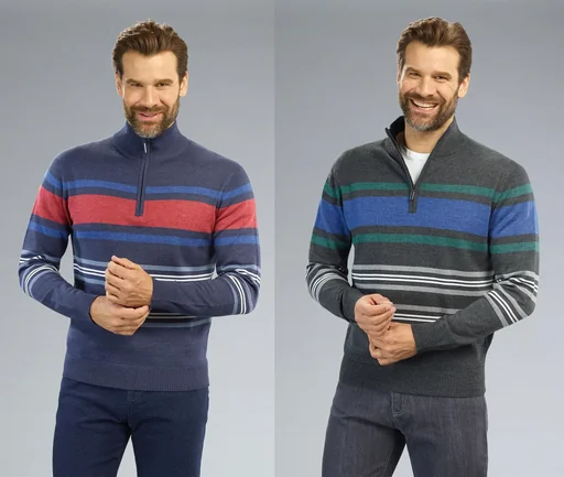 "Sweater with zipper, color anthracite/striped, size L image"