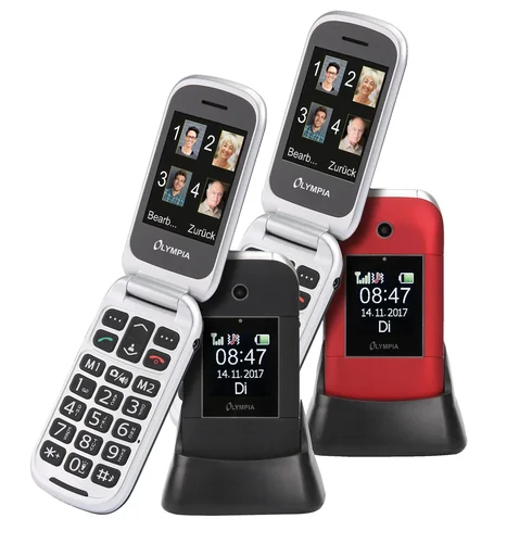 "Janus mobile phone with extra-large dial keys and integrated camera with flash image"