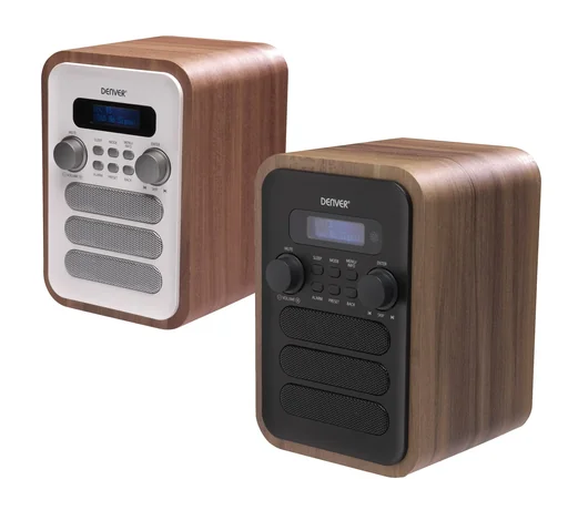 "Radio with elegant wooden design and Bluetooth function, grey image"