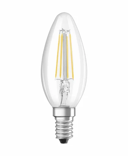"LED CLASSIC filament lamp in candle shape with 4 watts, E14, warm white, clear image"
