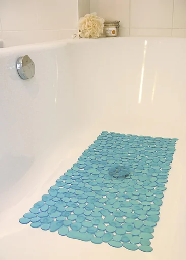 "Bathtub insert, anti-slip mat, stone look, blue/transparent image"