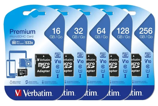 "256 GB microSDXC memory card with SD card adapter, Class 10 image"