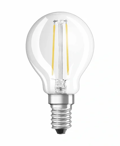 "LED CLASSIC P25 filament lamp in drop shape with 2.5 watts, E14, warm white, clear image"
