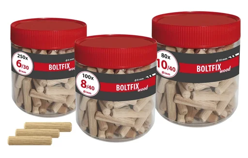 "Wooden dowel Boltfix wood 8x40 mm, ribbed dowel made of solid beech image"
