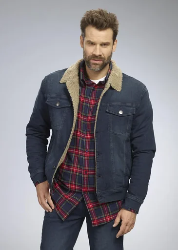 "Denim jacket with teddy lining, color denim blue, size 2XL image"