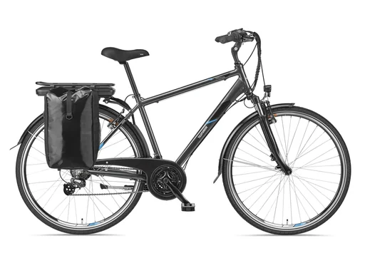 "Men's aluminum trekking e-bike 28 inches, frame height 48 cm, 21-speed derailleur, anthracite, XT481 Expedition, image"