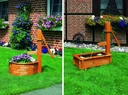 Round wooden trough with wooden handle pump