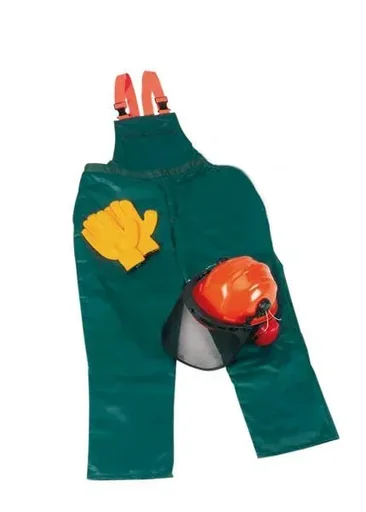 "Cut protection safety starter set: trousers size 58, helmet, gloves image"