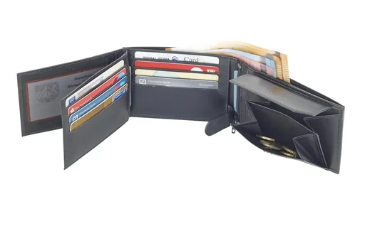 "Chevirex combo wallet, 12 x 9 x 2.5 cm, genuine leather, black image"