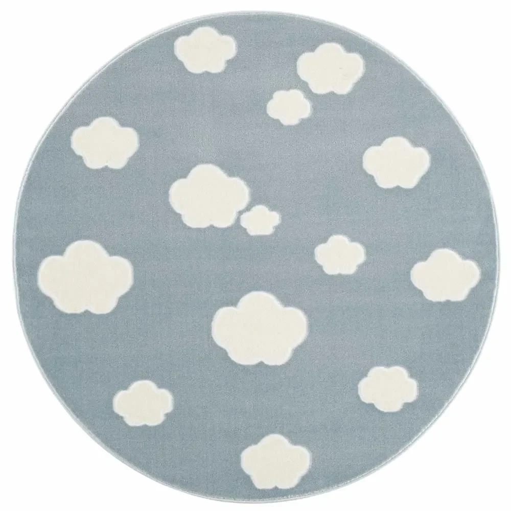 "Livone Tapis rond nuages bleu image"