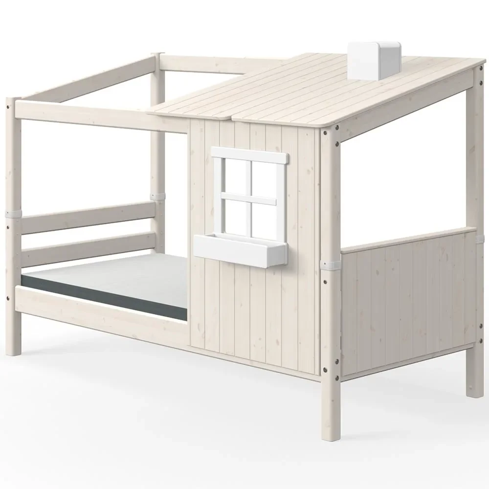 Flexa lit simple maison avec demi toit blanc