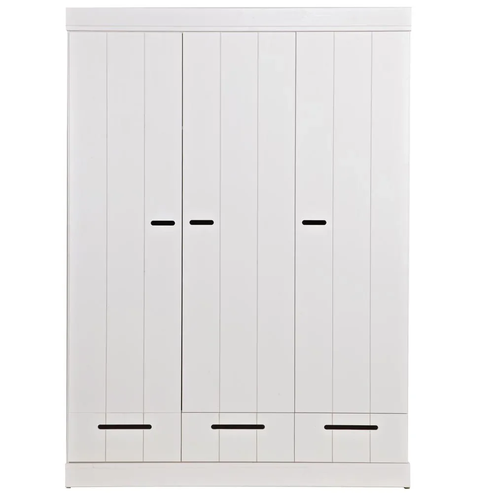 WOOOD Schrank 3-türig erweiterbar mit Schubladen, Holz weiss